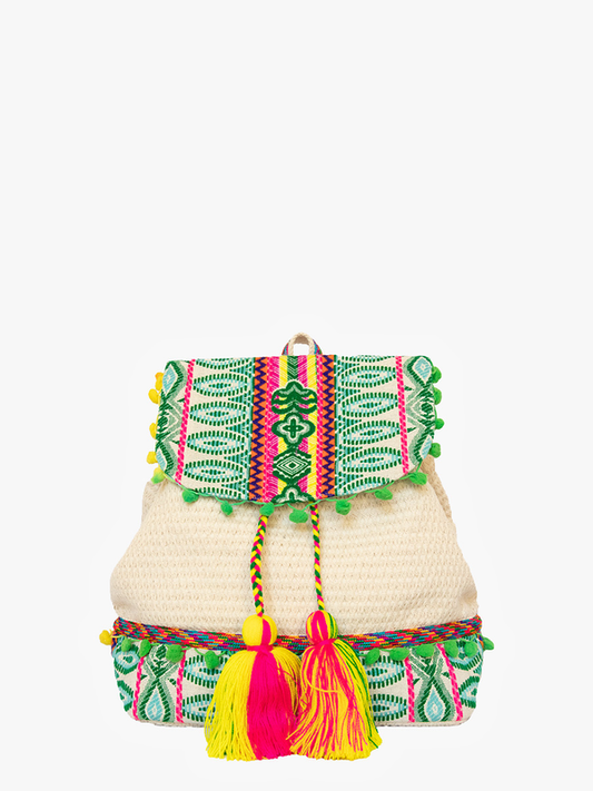 Magdelena Aztec Cotton Backpack w/ Tassels